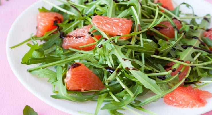 Arugula, Fennel, Grapefruit and Pomegranate Salad with Cacao Vinaigrette