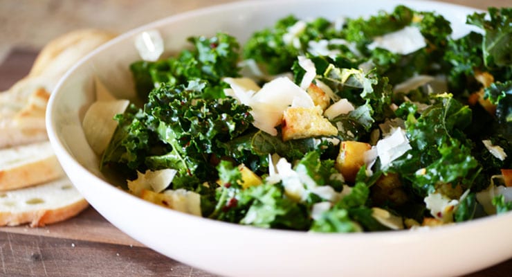 Healthy Kale Salad with Homemade Croutons