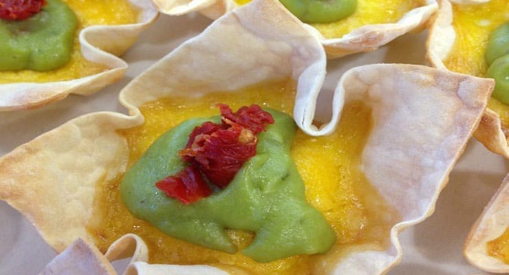 Crunchy Wonton Cups with Egg, Avocado and Sun-dried Tomato
