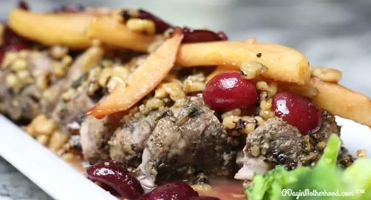 Walnut-Crusted Pork Loin with Apple Cherry Maple Reduction Recipe