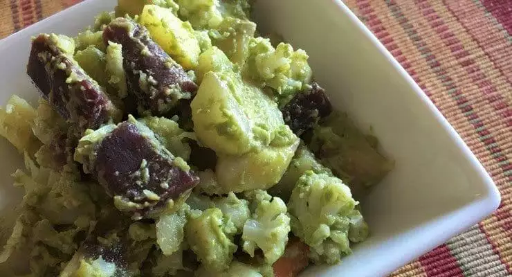 Sweet Potatoes & Veggies in a Vegan Basil Pesto