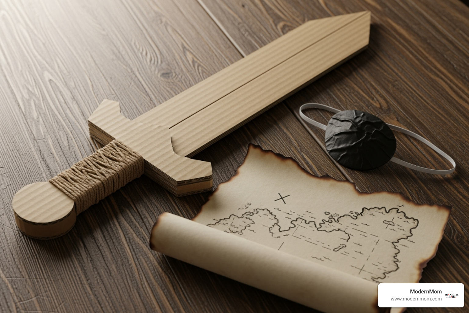 DIY pirate accessories: cardboard sword, eye patch, treasure map - at home pirate costume DIY pirate accessories: cardboard sword, eye patch, treasure map - at home pirate costume