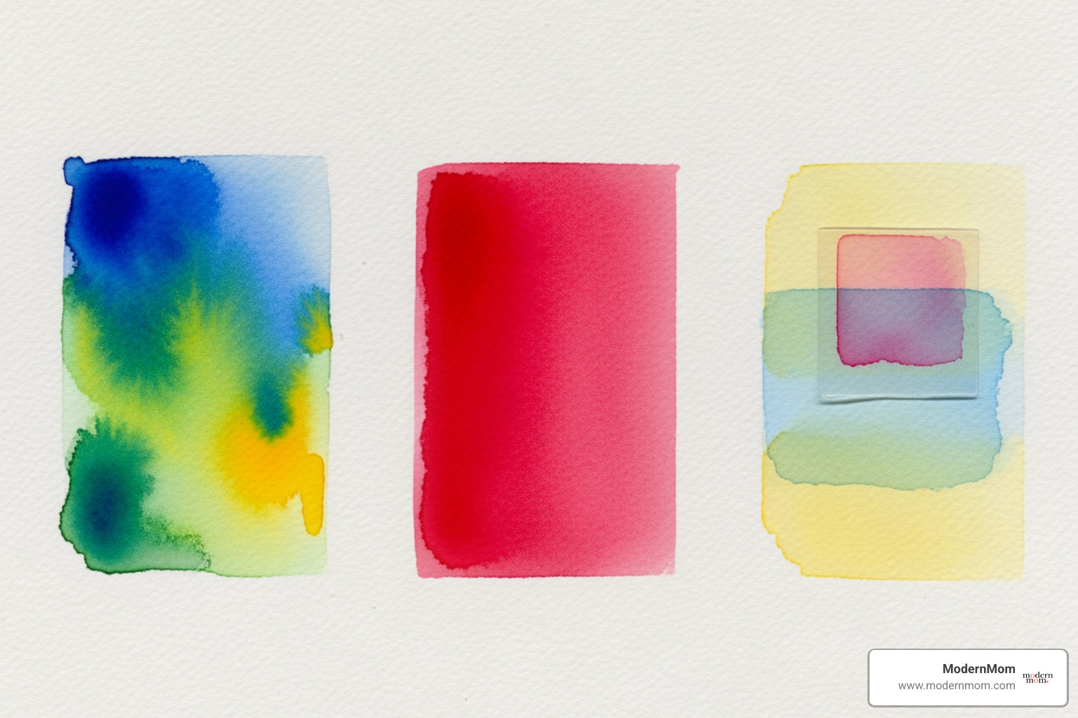 A side-by-side comparison of wet-on-wet technique showing colors bleeding, wet-on-dry technique showing crisp edges, and layering/glazing technique showing transparent colors built up. - watercolor painting projects A side-by-side comparison of wet-on-wet technique showing colors bleeding, wet-on-dry technique showing crisp edges, and layering/glazing technique showing transparent colors built up. - watercolor painting projects