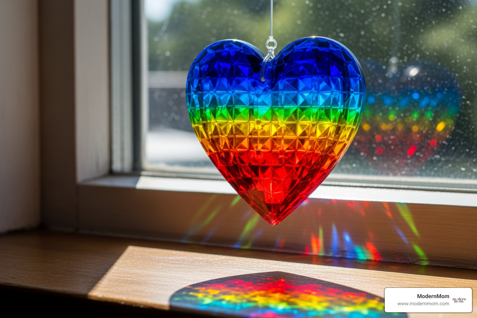 vibrant heart-shaped suncatcher in a sunny window - DIY Valentines vibrant heart-shaped suncatcher in a sunny window - DIY Valentines
