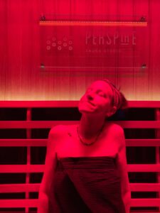 Inside an IR sauna.